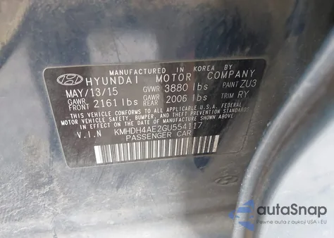 2016 Hyundai Elantra Value Edition from USA, damaged, VIN KMHDH4AE2GU554117